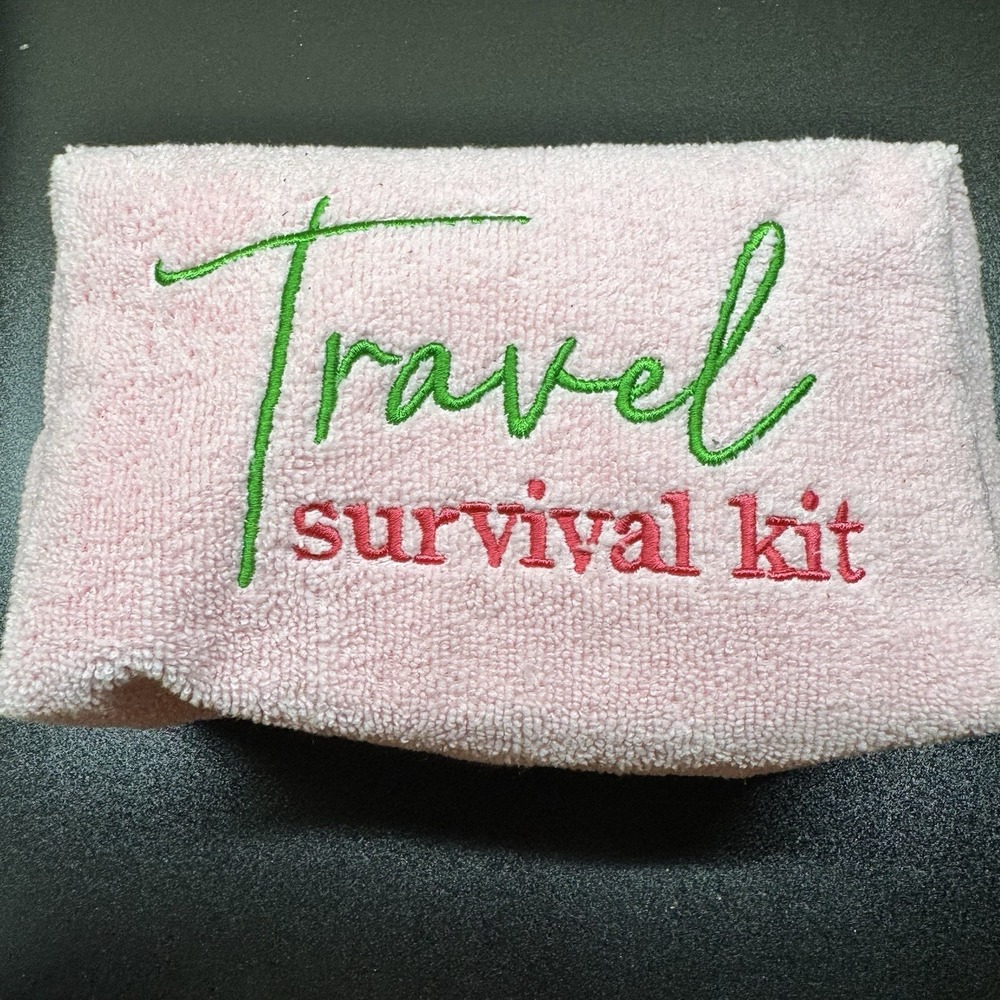 Pink Pouch Terry Cloth Summer Travel Survival Kit bag Kirkland's Home NWT Flaw